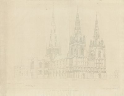Katedrála Lichfield - pohled na severozápad: lept, 1807 od John Buckler