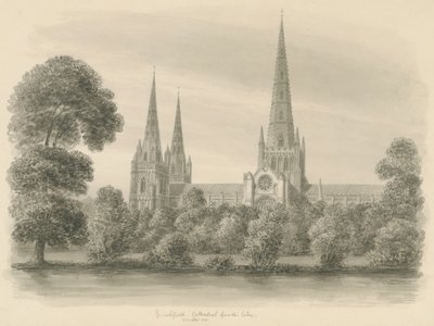 Katedrála Lichfield - jižní pohled: sépie kresba od John Buckler