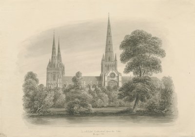 Katedrála Lichfield - jižní pohled: sépiová kresba, 1841 od John Buckler
