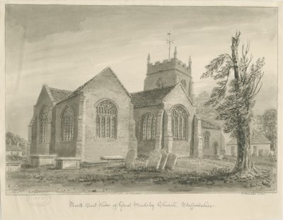 Madeley Church: sépie lavírovaná kresba od John Buckler