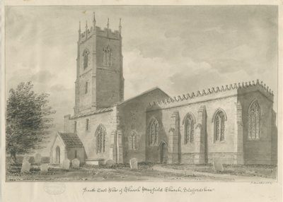 Mayfield Church: sépiová kresba, 1839 od John Buckler