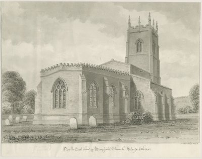 Mayfield Church: sépiová kresba, 1844 od John Buckler