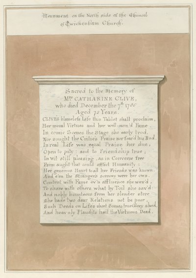 Middlesex - Twickenham Church - Monument: sépiová kresba od John Buckler