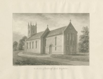 Newborough Church: sépie lavírovaná kresba od John Buckler