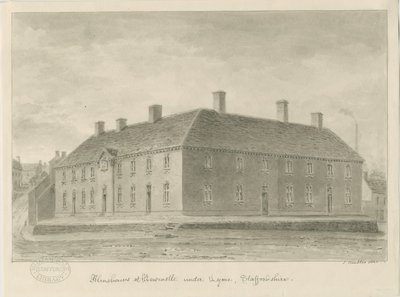 Newcastle-under-Lyme - Almshouses: sépiová kresba, 1840 od John Buckler