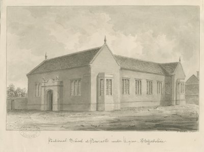 Newcastle-under-Lyme - National School: sépie lavírovaná kresba od John Buckler