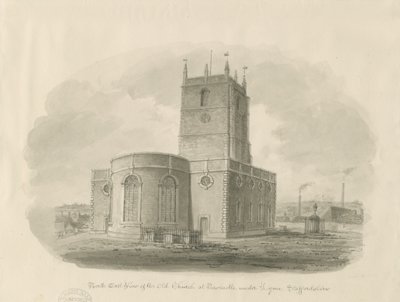 Newcastle-under-Lyme - "St. Giles the Abbot" (Starý kostel): kresba sepiovou barvou od John Buckler