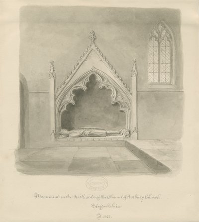 Norbury Church - Památník Ralph le Boteler: sépiová kresba, 1843 od John Buckler