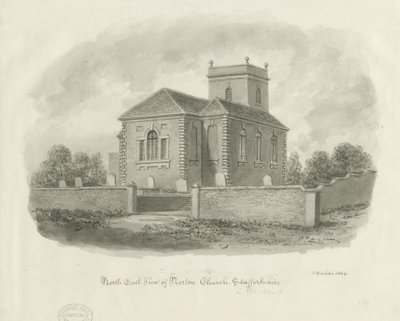 Kostel Norton-in-the-Moors: sépiová kresba od John Buckler