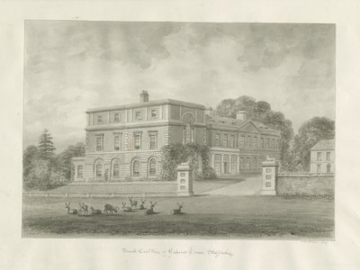 Okeover Hall: sépiová lavírovaná kresba, 1847 od John Buckler