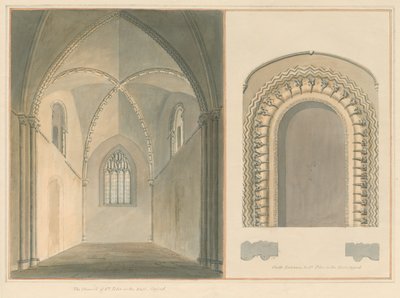 Oxfordshire – Oxford – kněžiště a jižní vchod svatého Petra ve východním kostele, 1803 od John Buckler