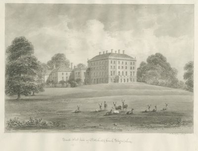 Patshull House: sépiová kresba, 1847 od John Buckler