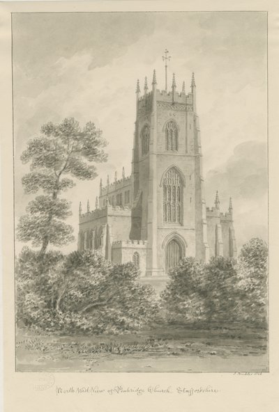 Penkridge Church: sépiová kresba od John Buckler