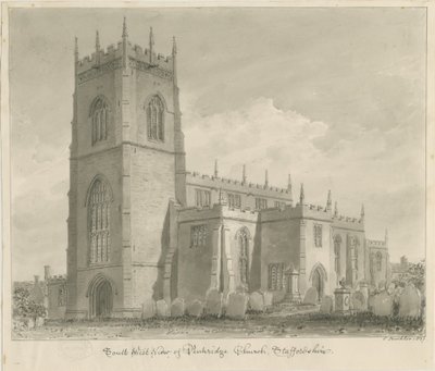 Penkridge Church: sépiová kresba, 1837 od John Buckler