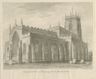 Penkridge Church: sépiová kresba, 1837 od John Buckler
