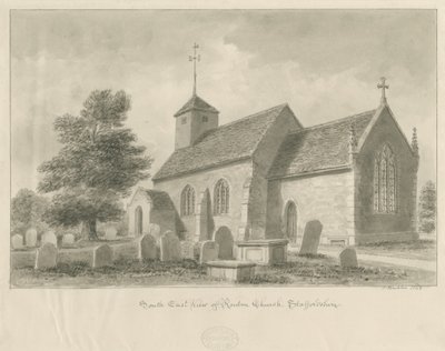 Ranton Church: sépiová kresba, 1842 od John Buckler