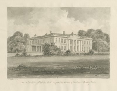 Rolleston Hall: sépiová kresba od John Buckler