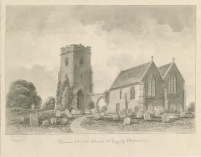 Rugeley Church (Starý): sépiová kresba od John Buckler