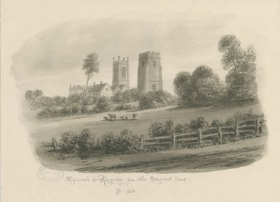 Rugeley Town - From the Stafford Road: sépiová kresba od John Buckler