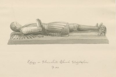 Shareshill Church – monumentální podobizna [Sir Humphrey Swynnerton]: sépiová kresba od John Buckler