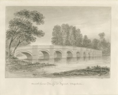 Shugborough Bridge: sépiová kresba, nd [40. léta 19. století] od John Buckler