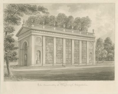 Shugborough Hall - Konzervatoř: sépiová kresba od John Buckler