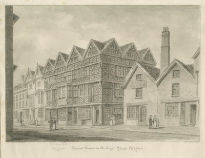 Stafford - Starověký "High House": sépiová kresba, 1841 od John Buckler