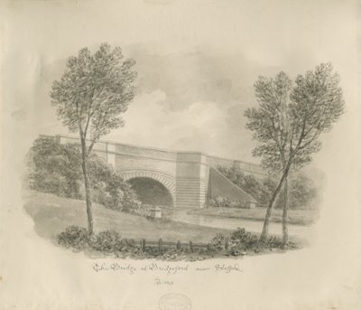 Stafford - Bridge at Bridgeford: sépiová kresba od John Buckler