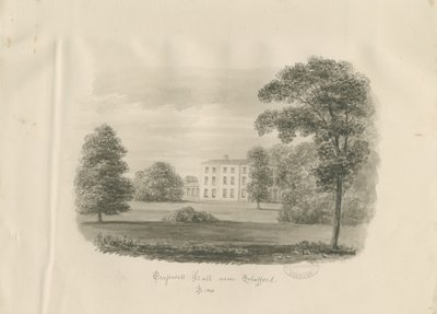 Stafford - Cresswell Hall: sépiová kresba od John Buckler