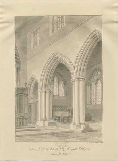 Stafford - Interiér kostela Panny Marie: sépiová kresba, 1841 od John Buckler