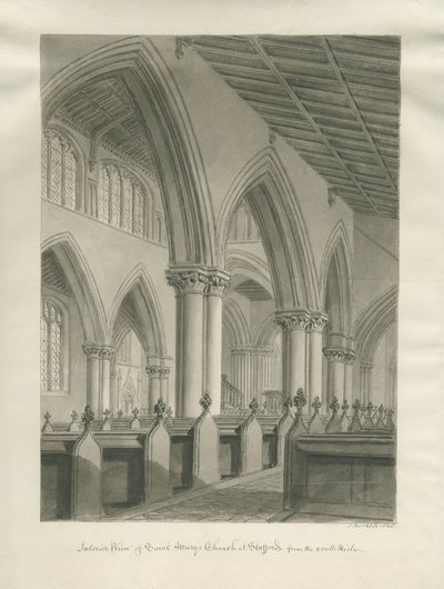 Stafford - Interiér kostela Panny Marie: sépiová kresba, 1845 od John Buckler