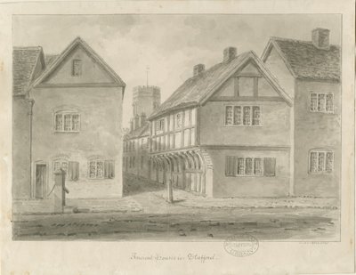 Stafford - Little Church Lane: sépiová kresba, 1841 od John Buckler