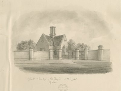 Stafford - New Lodge to the Asylum: sépiová kresba, 1843 od John Buckler