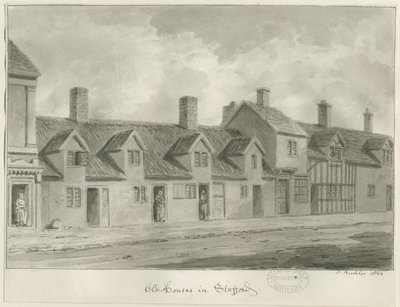 Stafford - Staré domy [v Eastgate Street]: sépiová kresba, 1844 od John Buckler