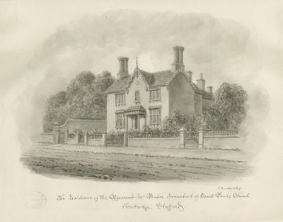 Stafford - rezidence reverenda Babera: sépiová kresba, 1844 od John Buckler