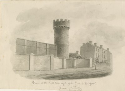 Stafford - Kulatá věž věznice: sépiová kresba, 1843 od John Buckler