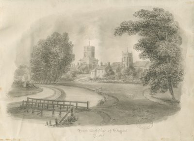 Stafford - South East View: sépiová kresba od John Buckler