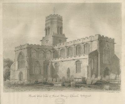 Stafford - Kostel Panny Marie: sépiová kresba, 1837 od John Buckler
