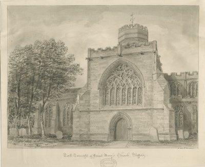 Stafford - Kostel Panny Marie: sépiová kresba, 1840 od John Buckler