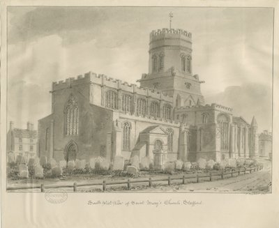 Stafford - Kostel Panny Marie: sépiová kresba, 1841 od John Buckler