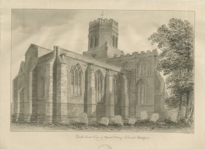 Stafford - Kostel Panny Marie: sépiová kresba, 1841 od John Buckler