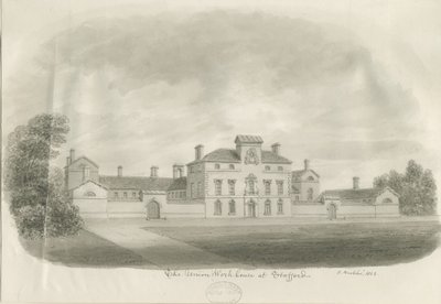 Stafford - Union Workhouse: sépiová kresba od John Buckler