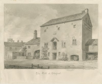 Stafford - Water Mill: sépiová lavírovaná kresba od John Buckler