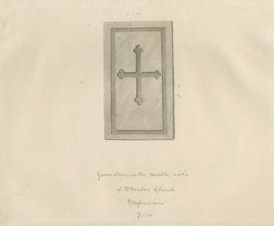 Standon Church - Gravestone: sépiová kresba od John Buckler