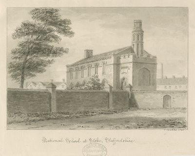 Stoke-upon-Trent - Národní škola: kresba v sépii, 1840 od John Buckler