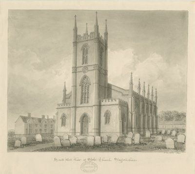 Kostel Stoke-upon-Trent [Nové]: sépiová kresba od John Buckler