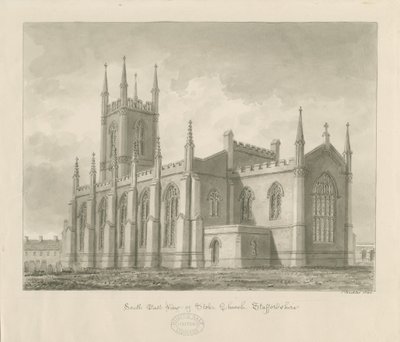 Kostel Stoke-upon-Trent [Nové]: sépiová kresba od John Buckler