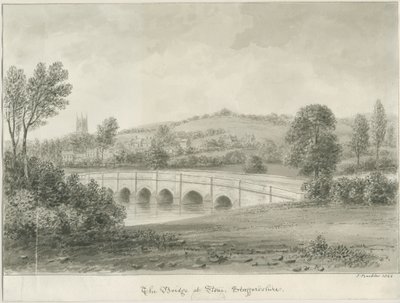 Kámen - Most přes řeku Trent: sépiová kresba, 1844 od John Buckler