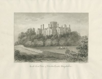 Stourton Castle: sépiová lavírovaná kresba, 1846 od John Buckler