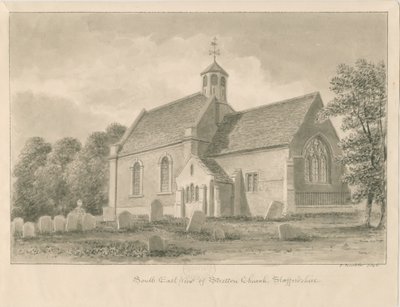 Stretton Church: sépiová kresba, 1842 od John Buckler